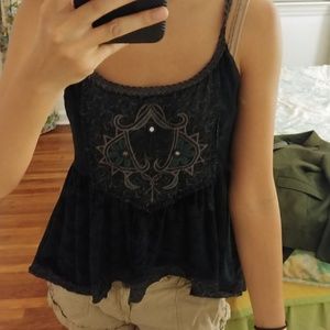 Velvet blue tank with embroidery